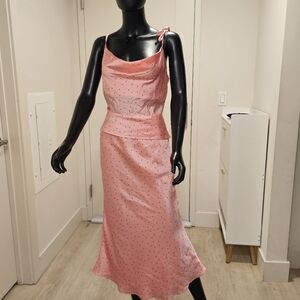 Elegant Pink Polka Dot Skirt Set